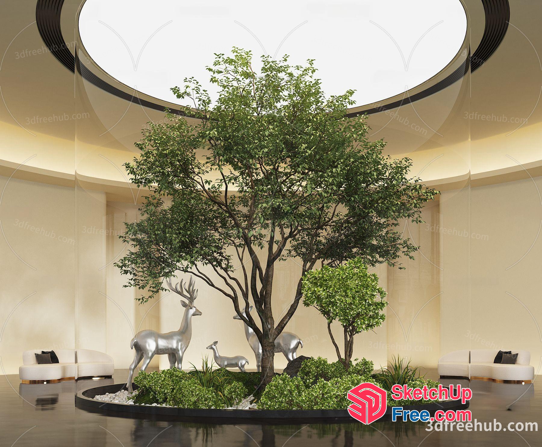 Elegant Modern Interior With Silver Deer And Lush Greenery 3D SketchUp File