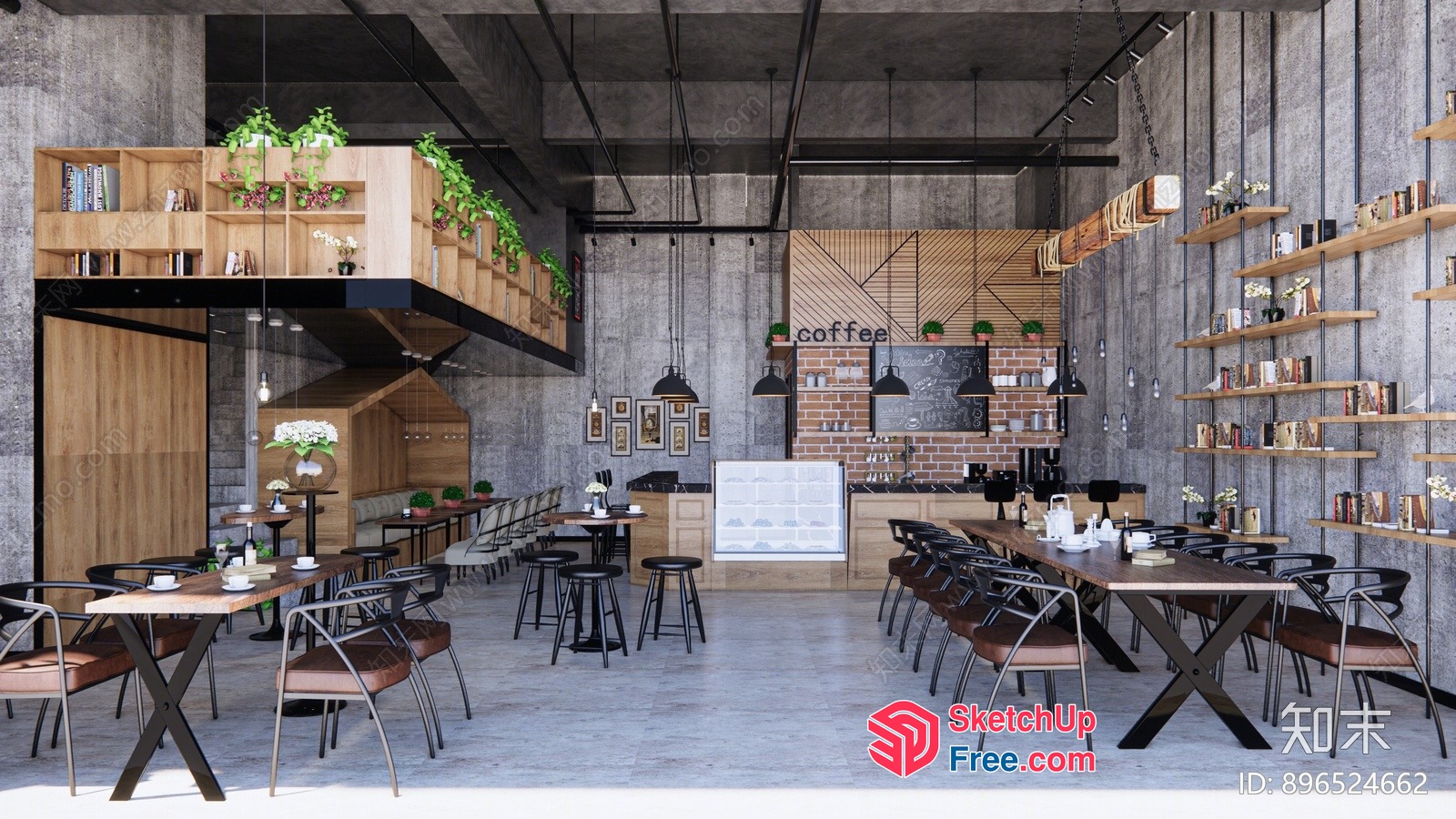 Modern Industrial Coffee Shop Interior 3D SketchUp File