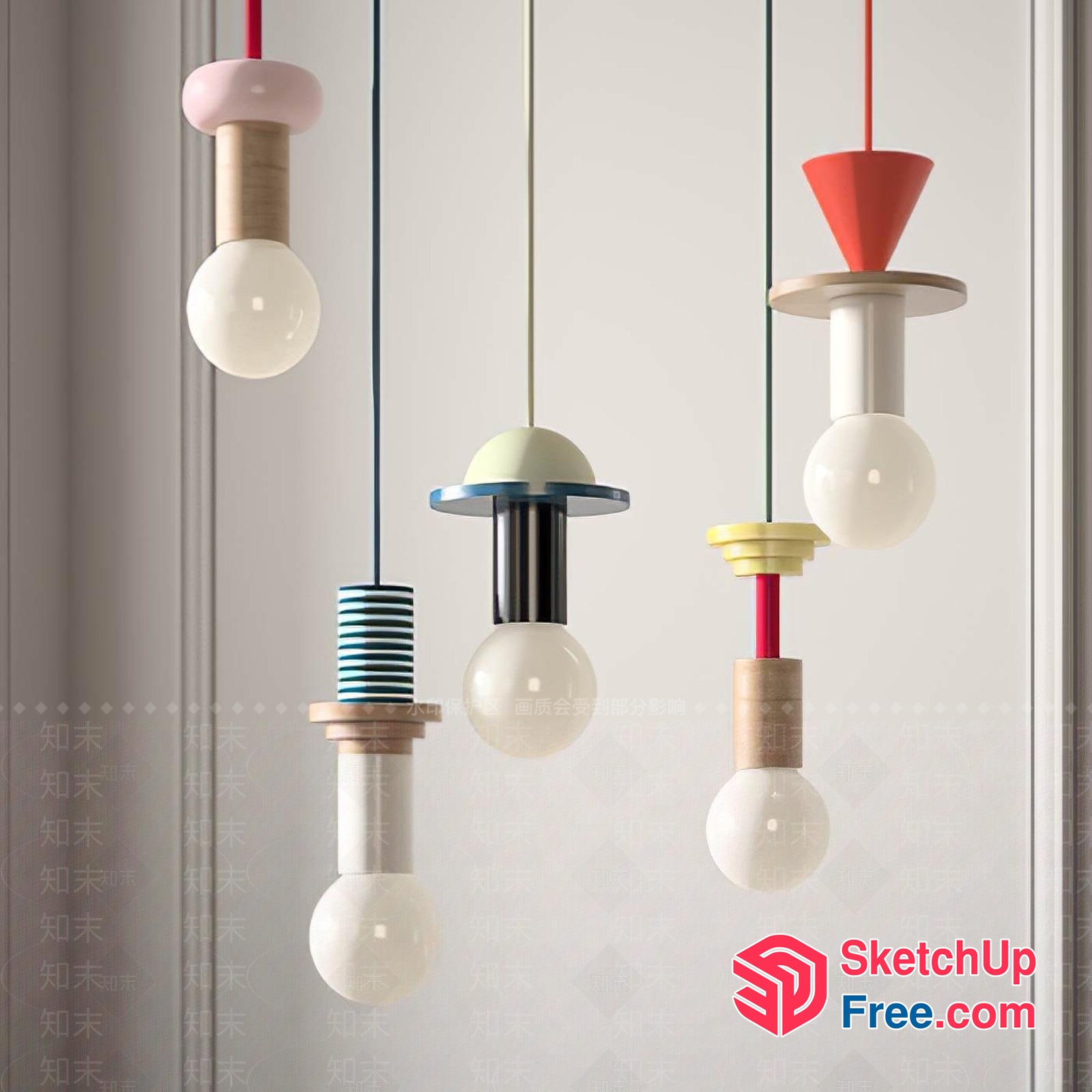 Hanging Light Fixtures With Unique Shapes And Colors 3D SketchUp File