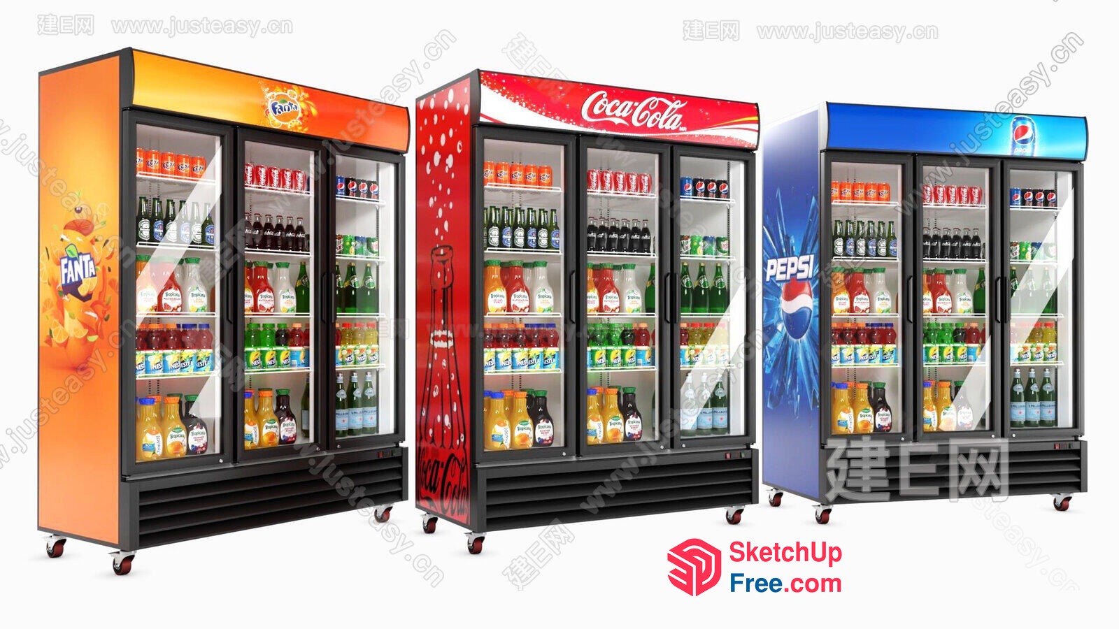 Coca-Cola Pepsi Fanta Beverage Fridge Collection 3D SketchUp File