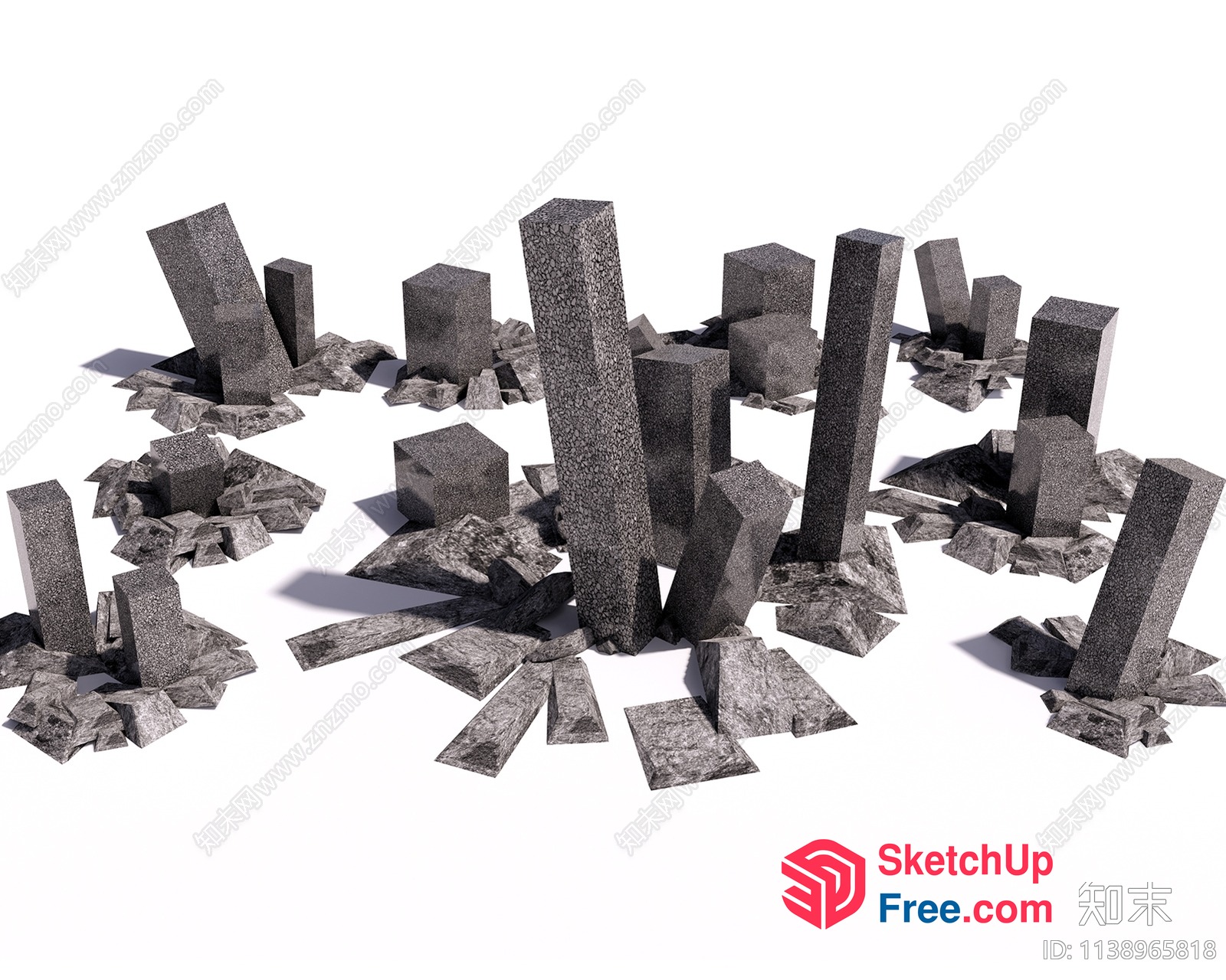 Grey Stone Pillars And Blocks 3D SketchUp File