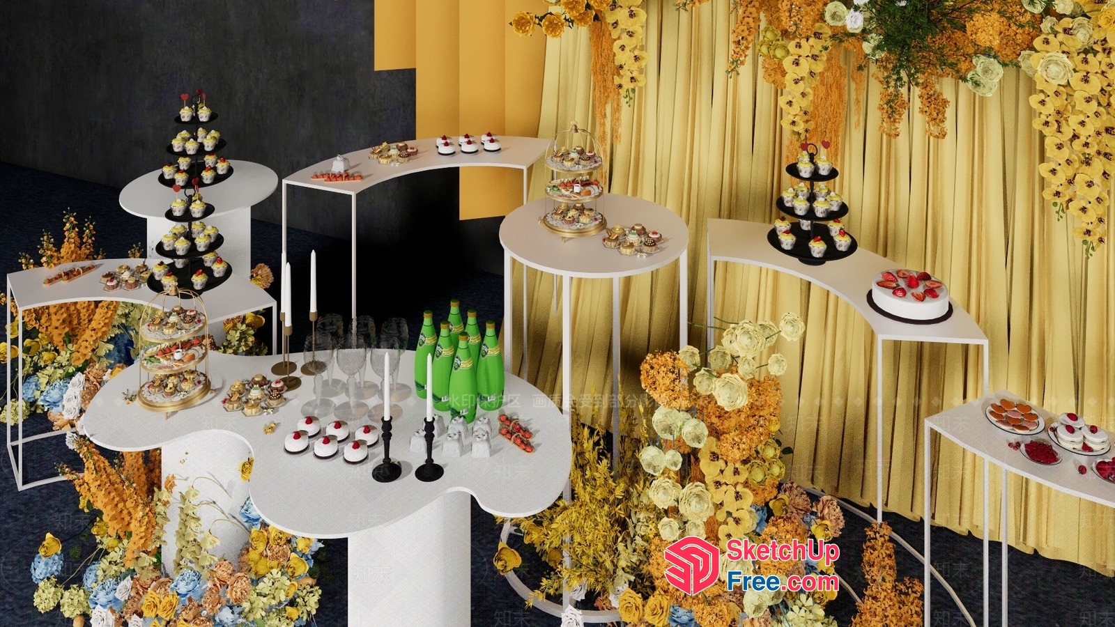Luxurious Dessert Table With Elegant White And Gold Decor 3D SketchUp File