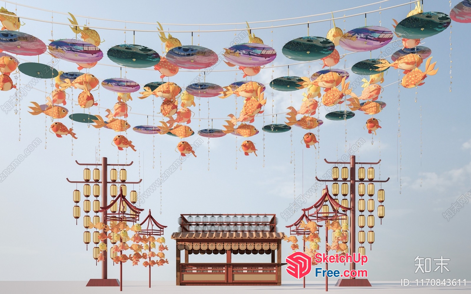 Traditional Asian-Inspired Decorative Ceiling 3D SketchUp File