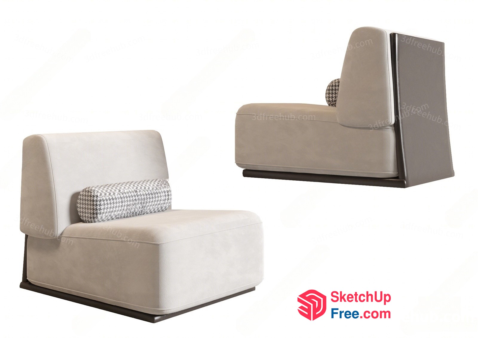 Modern Beige Lounge Chair With Pillow 3D SketchUp File