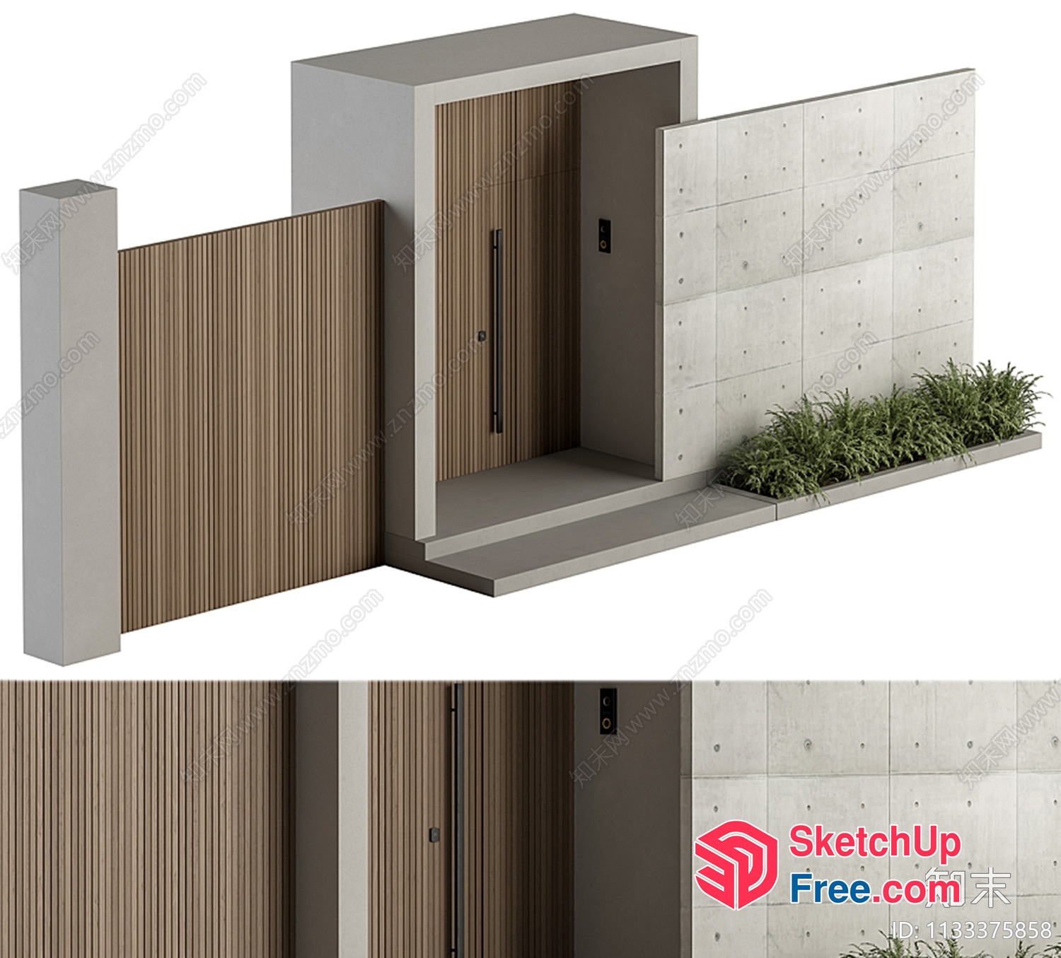 Modern Entrance With Elevator And Concrete Wall 3D SketchUp File