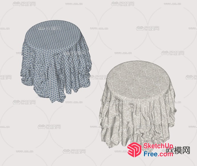 White And Gray Patterned Tablecloth 3D SketchUp File