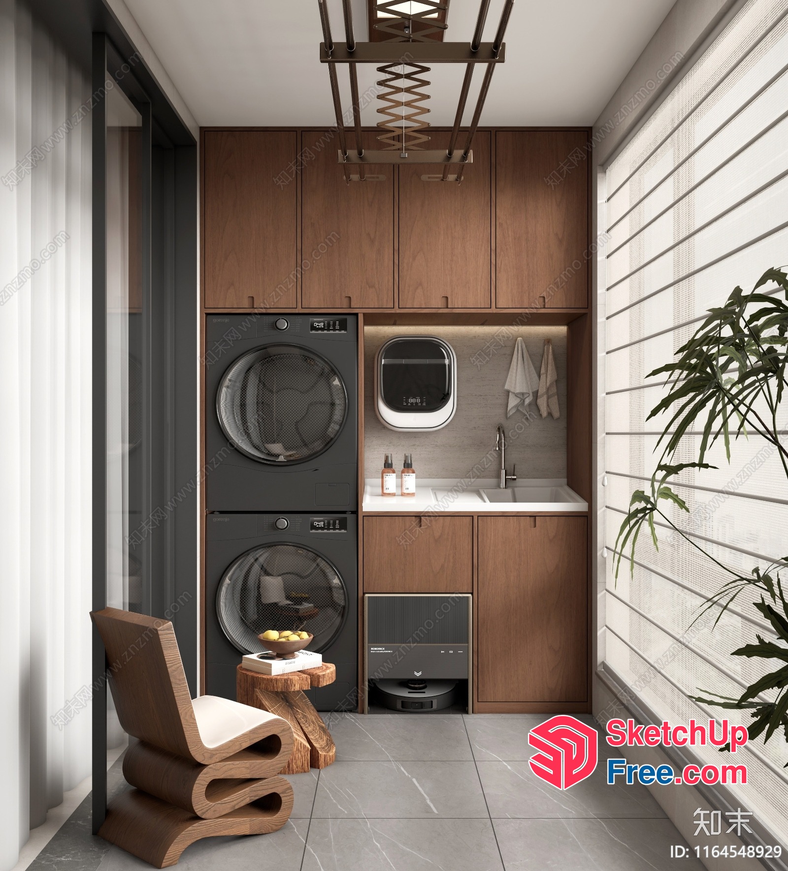 Modern Balcony Laundry Room With Contemporary Furniture 3D SketchUp File