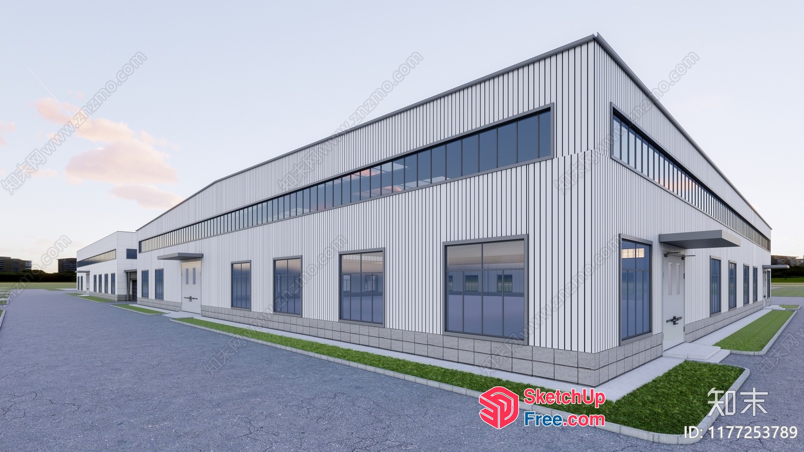 Modern Industrial Park Building With Clean Lines And Minimalist Aesthetic 3D SketchUp File