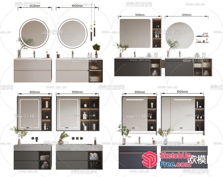 Modern Bathroom Vanity Units With Mirrors 3D SketchUp File
