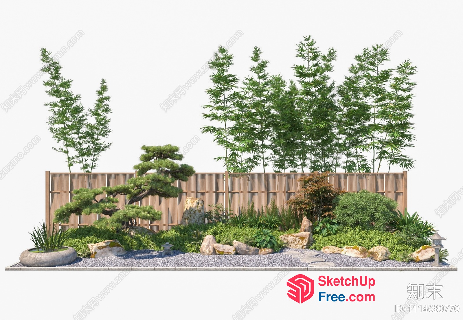 Japanese Style Garden With Bamboo Trees And Rocks 3D SketchUp File