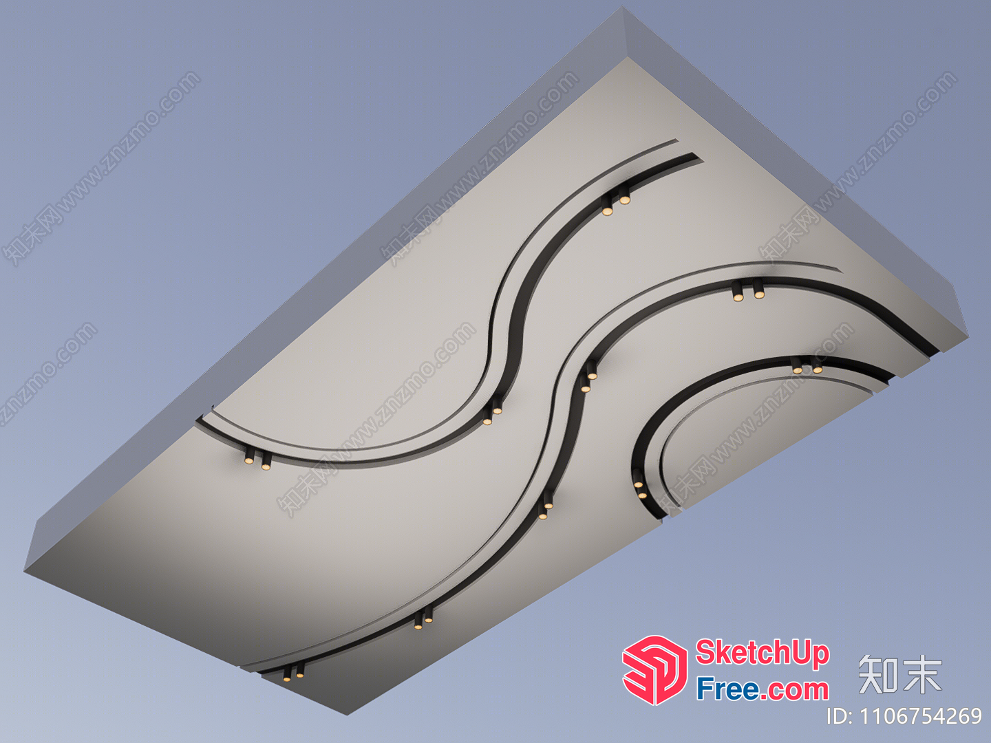 Ornate Ceiling Design With Curved Lines And Gold Accents 3D SketchUp File
