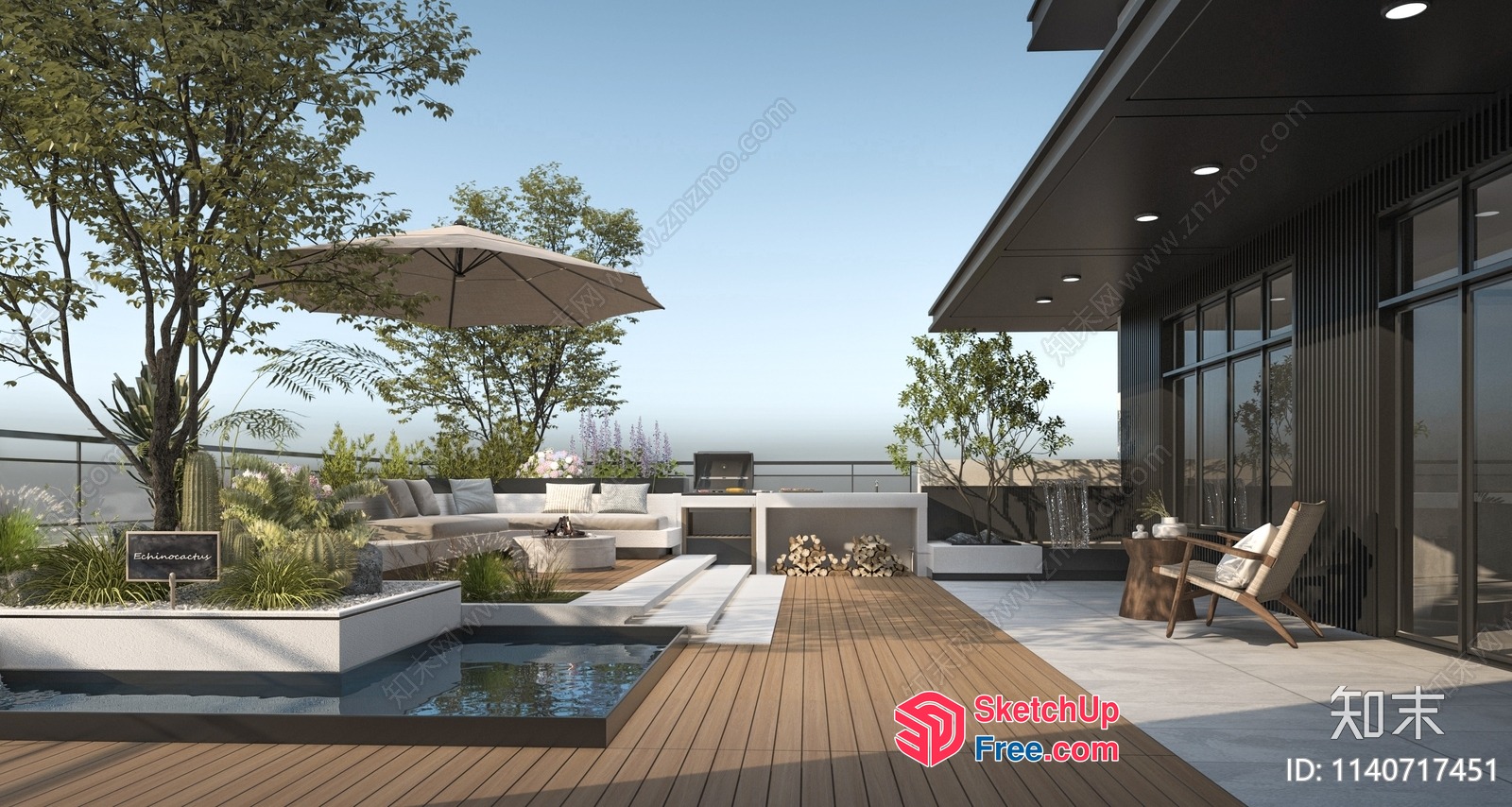 Modern Rooftop Patio With Water Feature 3D SketchUp File