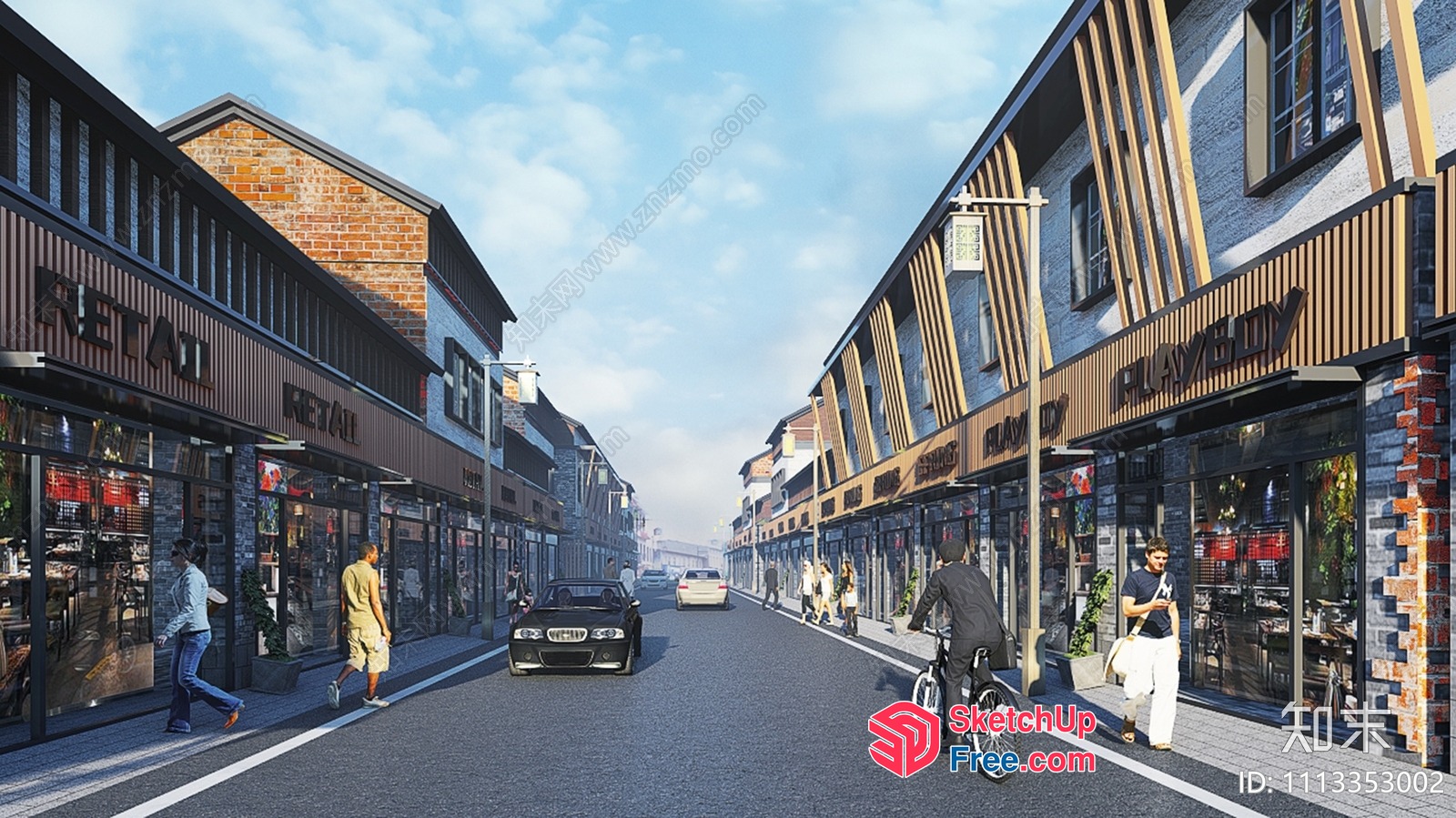 Commercial Street With A Mix Of Modern And Traditional Architecture 3D SketchUp File