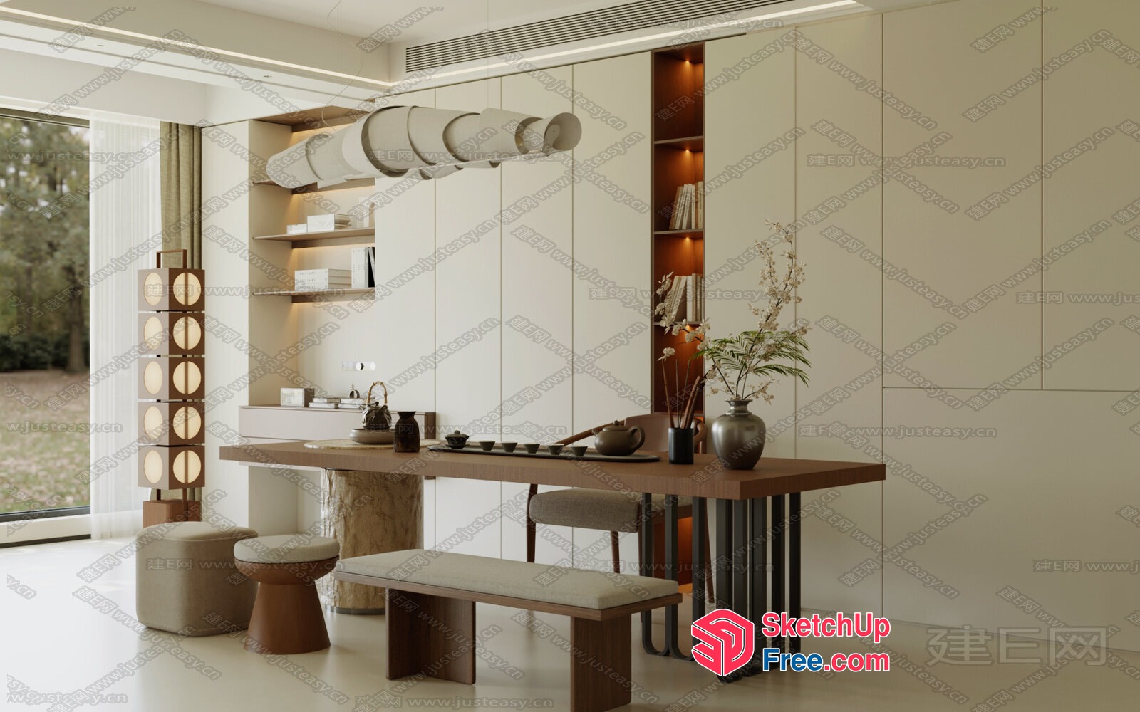 Elegant Modern Minimalist Japanese Style Dining Room 3D SketchUp File