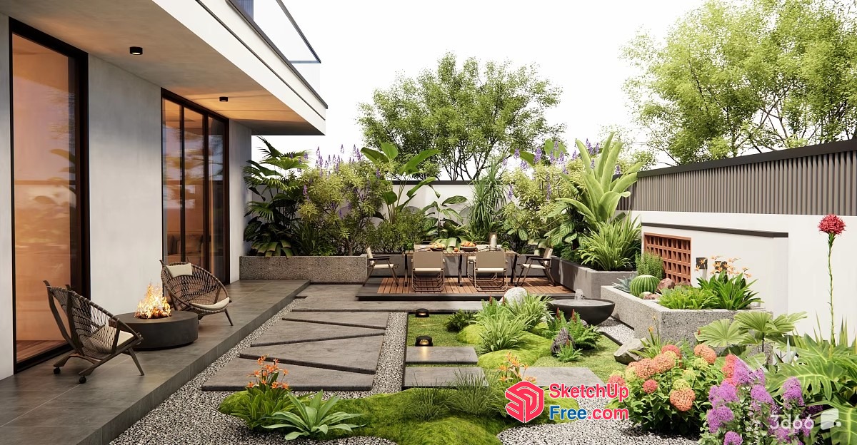 Modern Outdoor Living Space With Elegant Decor 3D SketchUp File