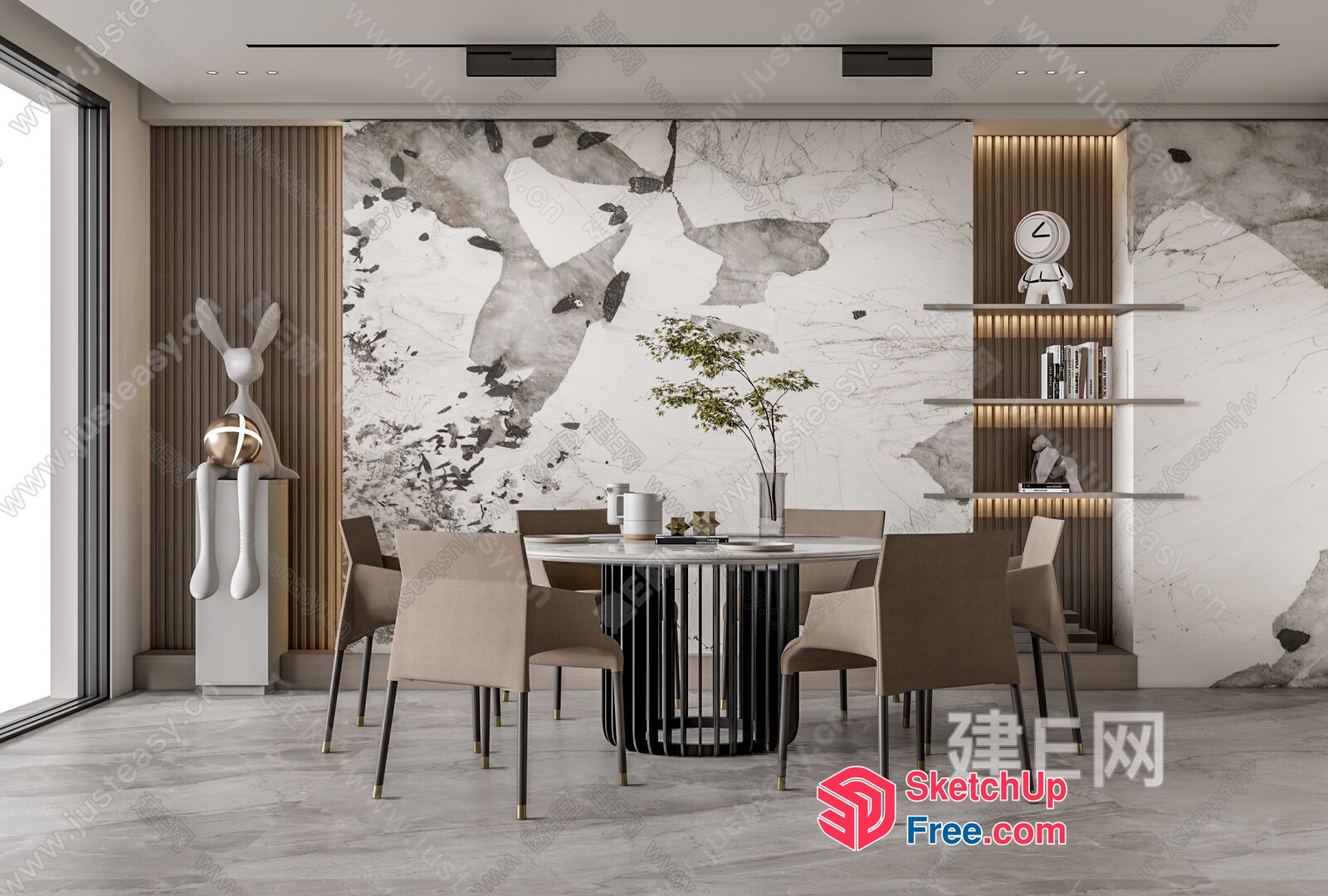 Modern Dining Room With Marble Accent Wall And Sleek Furniture 3D SketchUp File