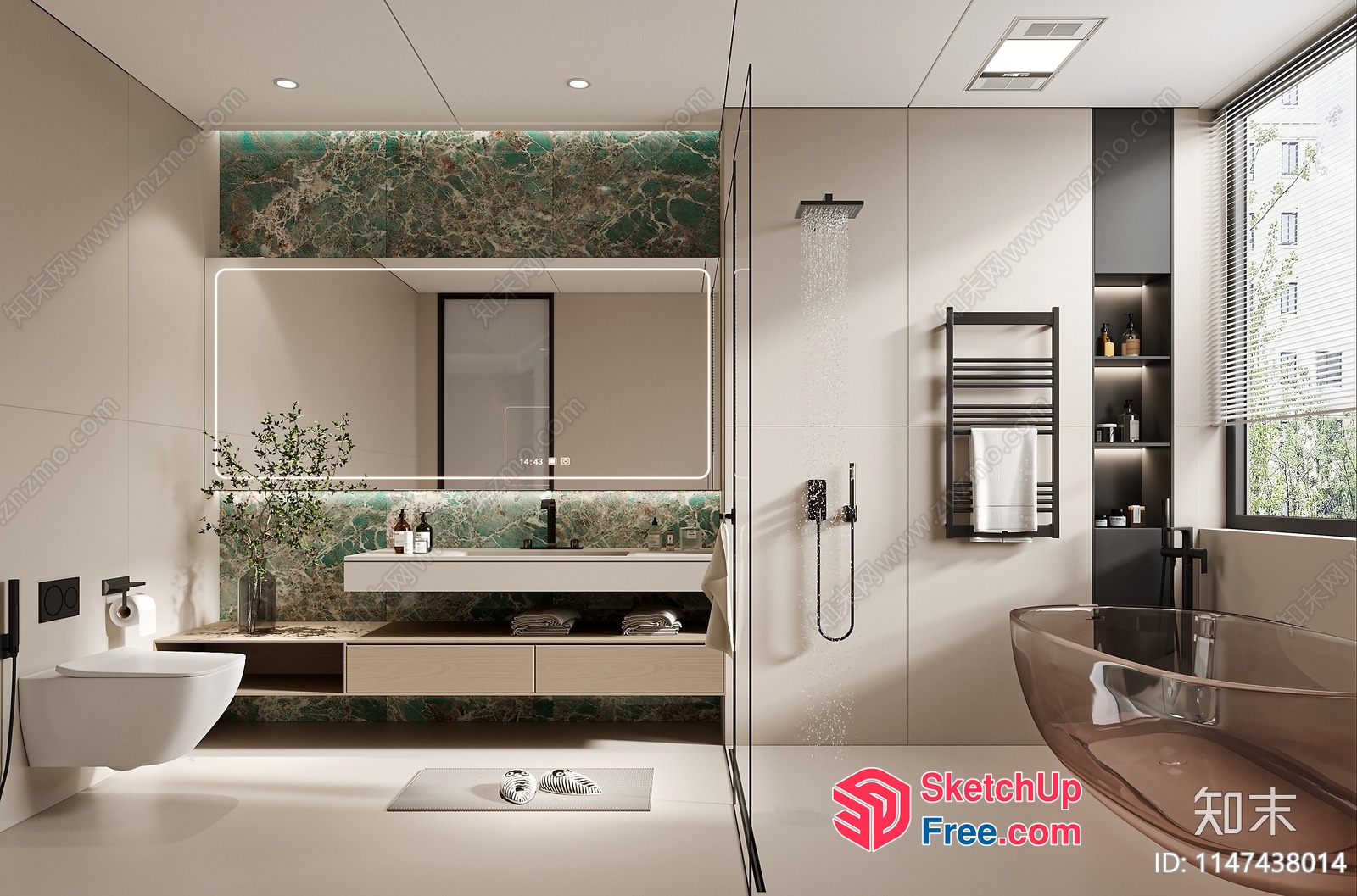 Modern Bathroom With Green Marble Accents 3D SketchUp File