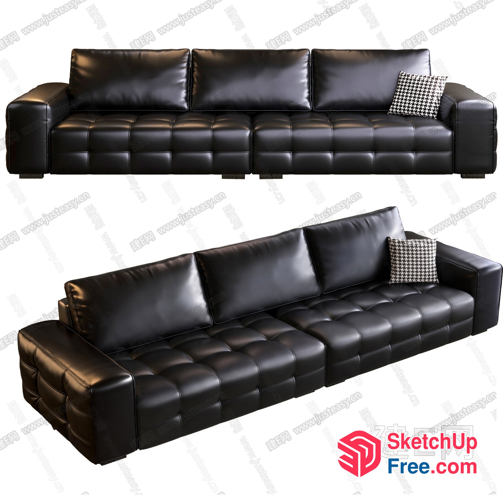 Sleek Black Leather Sofa Set 3D SketchUp File