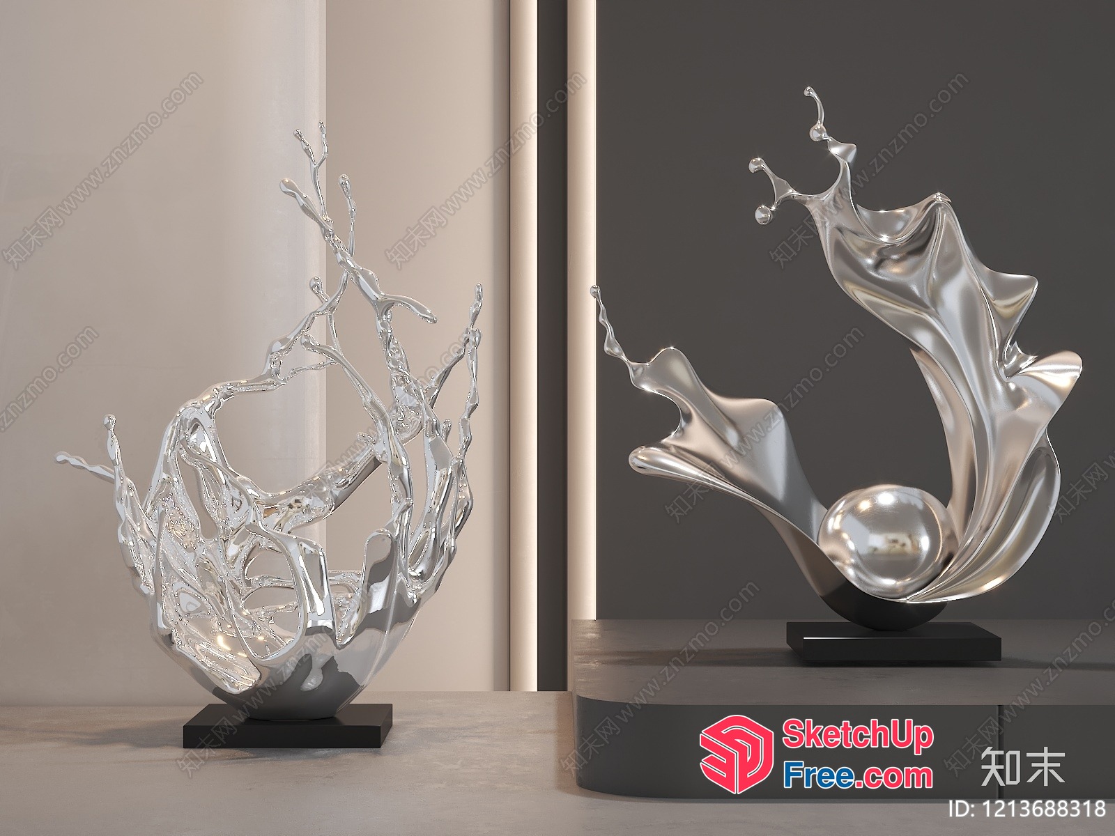 Glass Sculpture Artworks In Modern Interior 3D SketchUp File