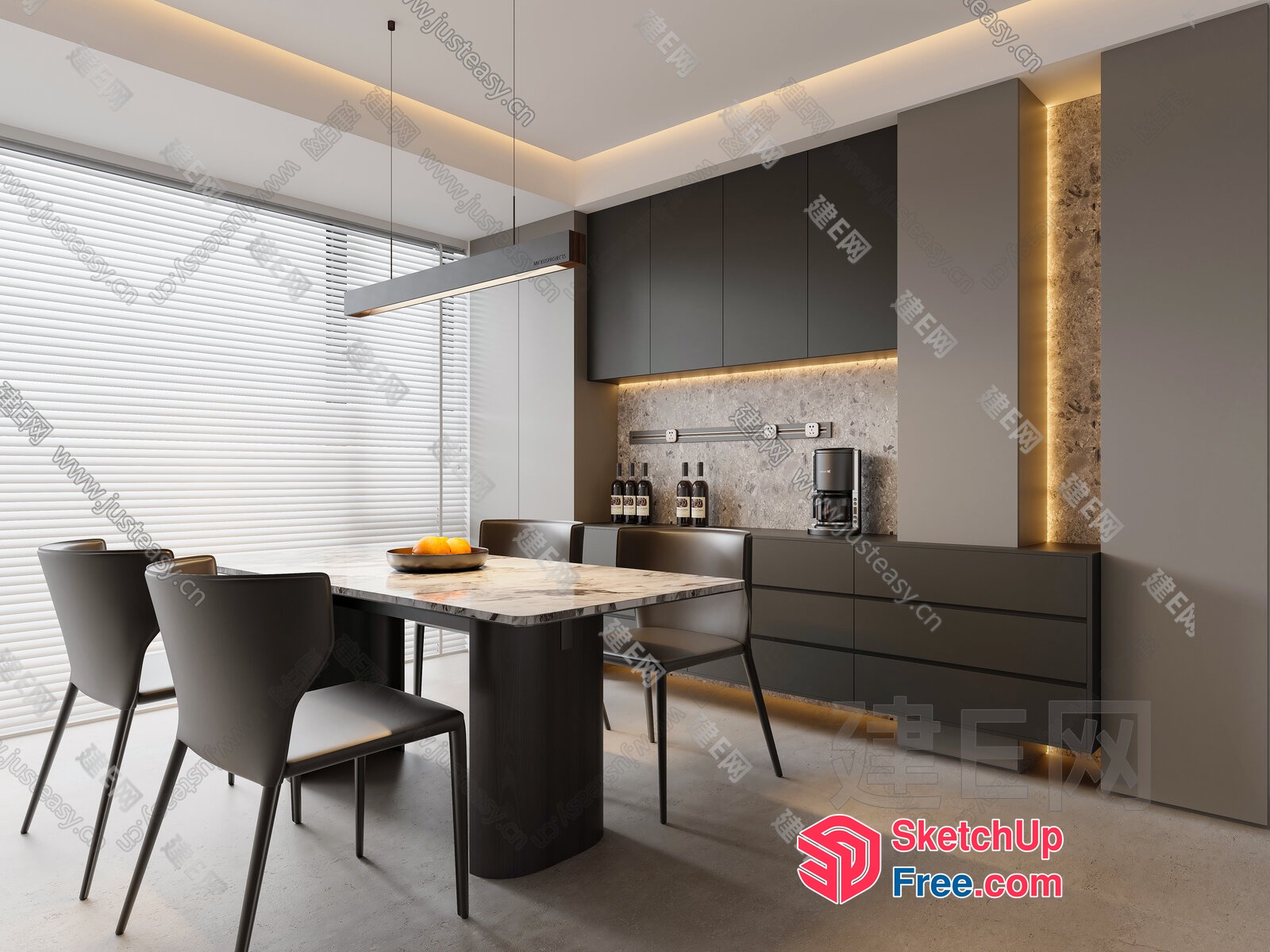 Modern Minimalist Dining Room With Sleek Table And Chairs 3D SketchUp File