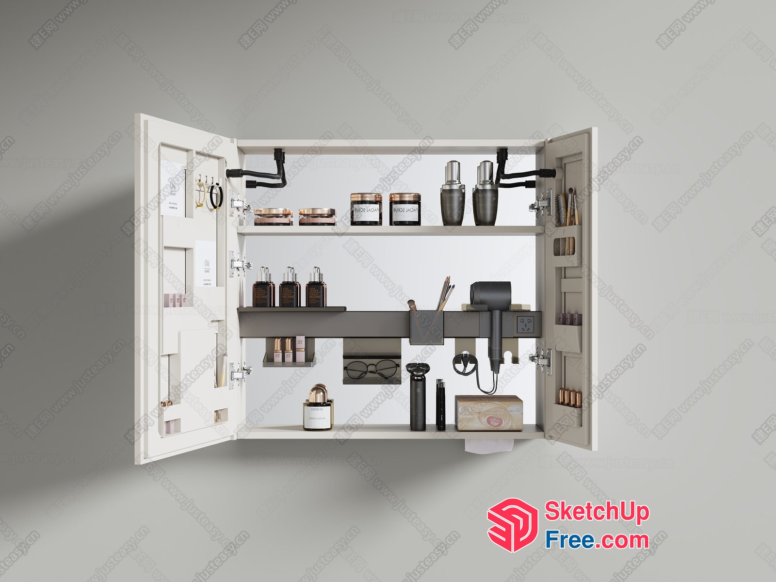 White Wall-Mounted Storage Cabinet With Open Door 3D SketchUp File