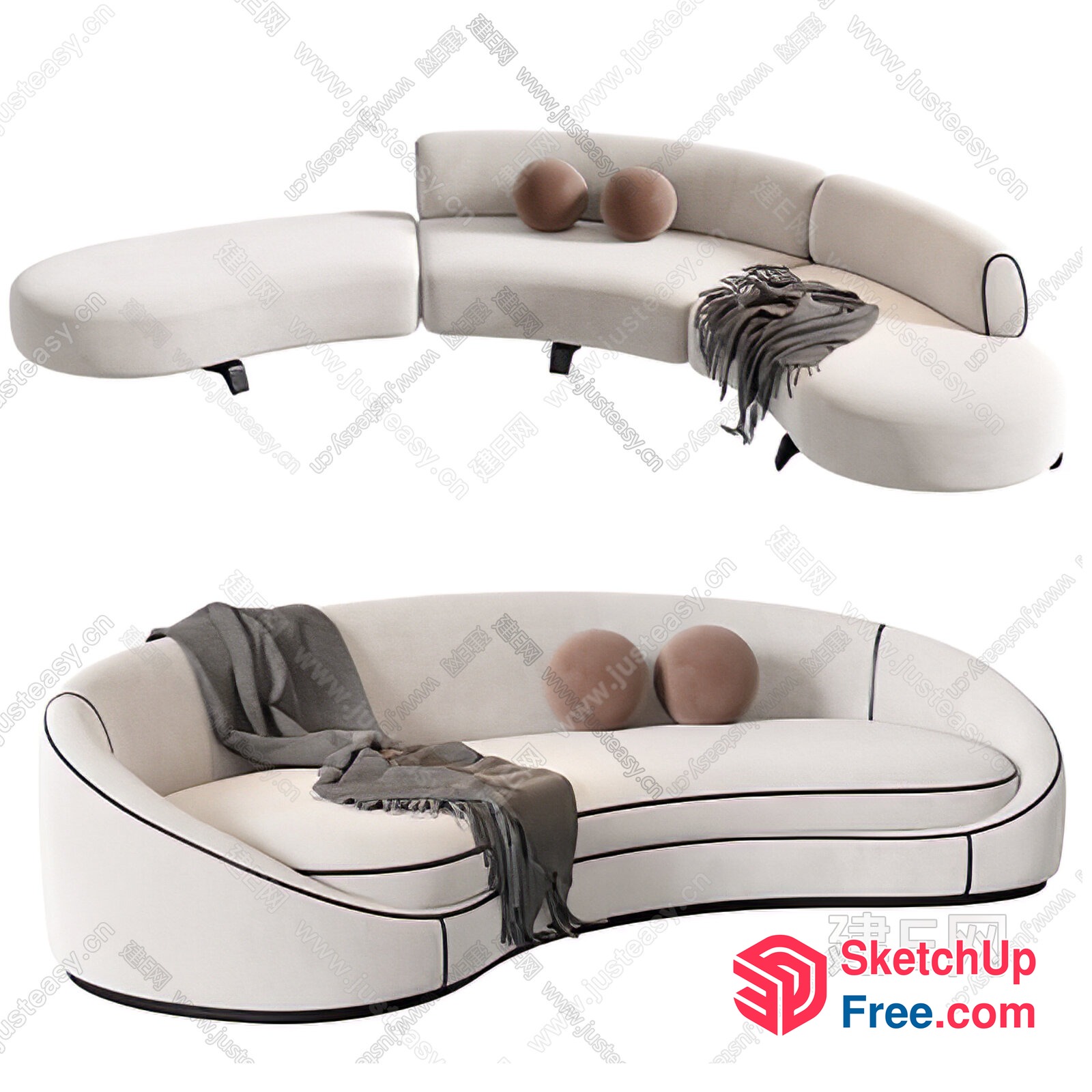 Modern White L-Shaped Sofa With Minimalist Decor 3D SketchUp File
