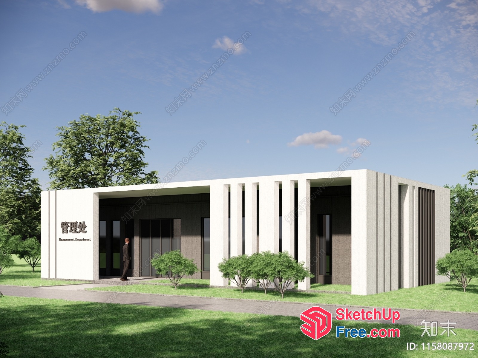 Modern Building With Pillars And Glass Curtain Wall 3D SketchUp File