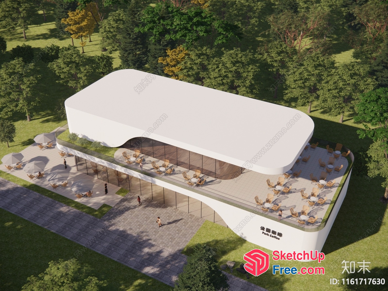 Modern Commercial Building With Sleek Roof And Glass Curtain Wall 3D SketchUp File