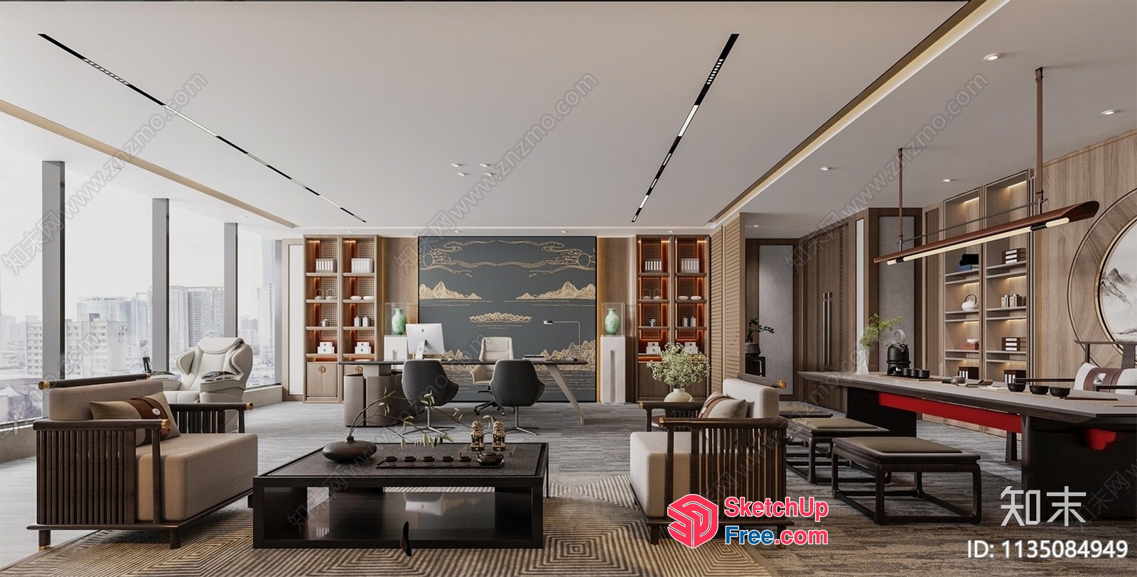 Modern Office Interior With City View 3D SketchUp File