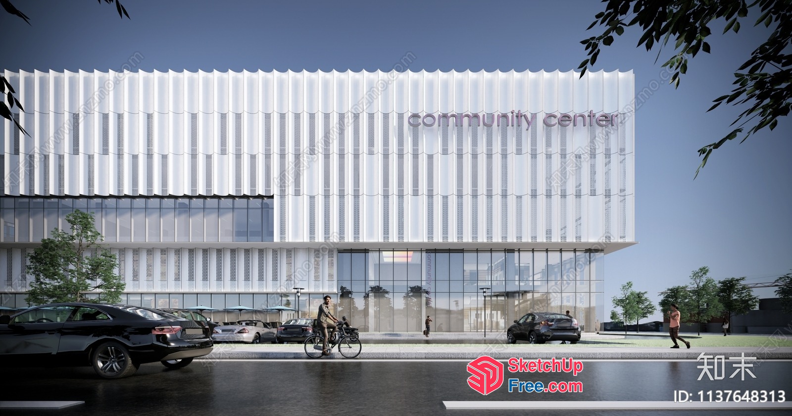 Exterior View Of Modern Community Center 3D SketchUp File