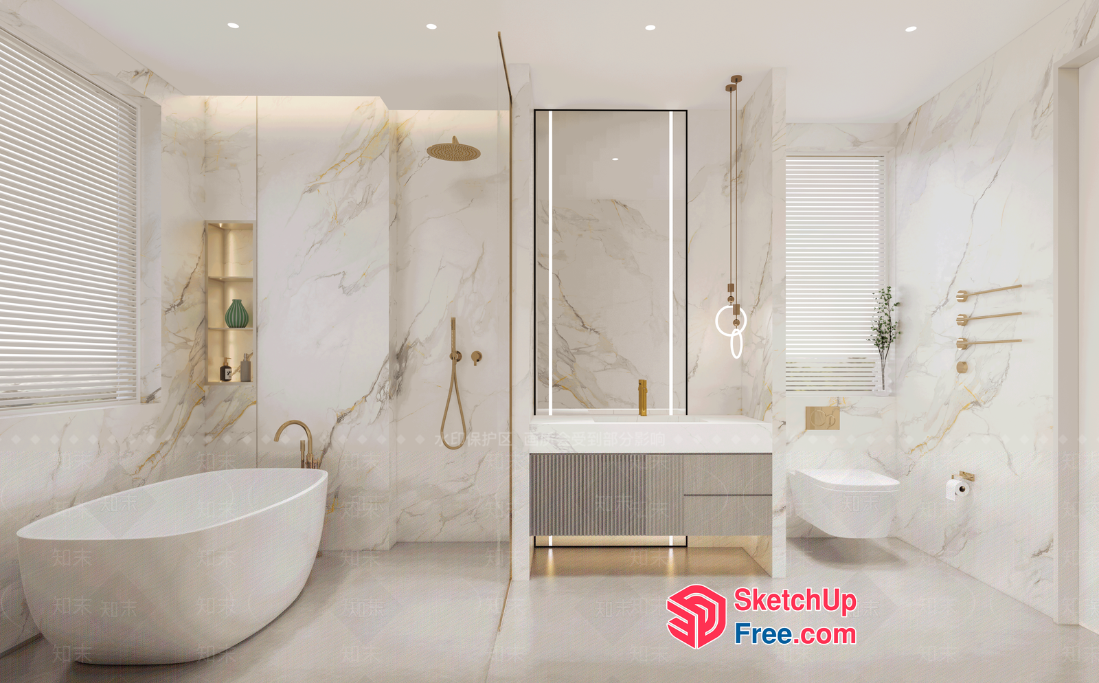 Modern White And Gold Bathroom Decor 3D SketchUp File