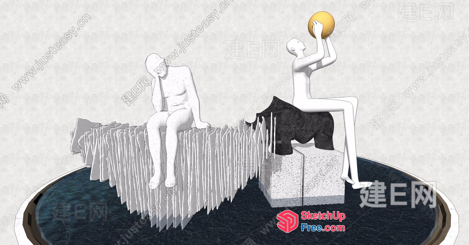 Two Figures Sitting On A Circular Platform 3D SketchUp File