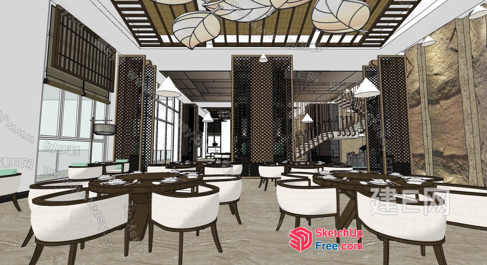 Modern Restaurant Interior With Elegant Dining Tables And Chairs 3D SketchUp File