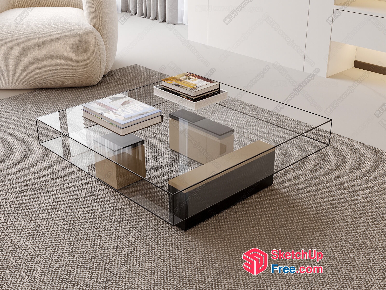 Modern Minimalist Living Room Coffee Table With Glass Top 3D SketchUp File