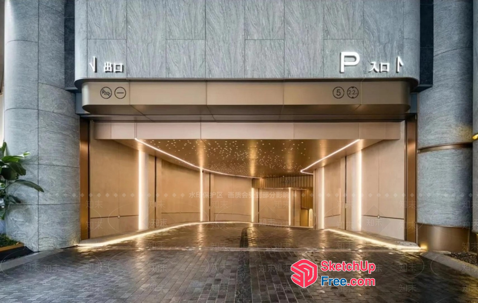 Elegant Modern Entrance With Sleek Pillars And Lighting 3D SketchUp File