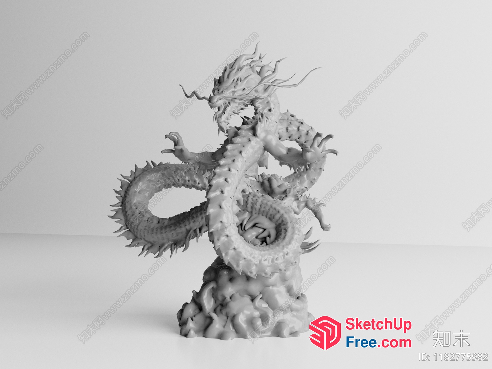 White Dragon Statue In Minimalist Style 3D SketchUp File