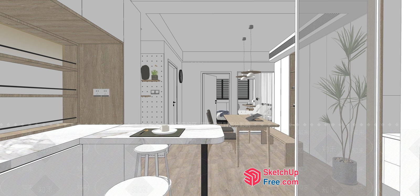 Modern Minimalist Kitchen And Dining Area 3D SketchUp File