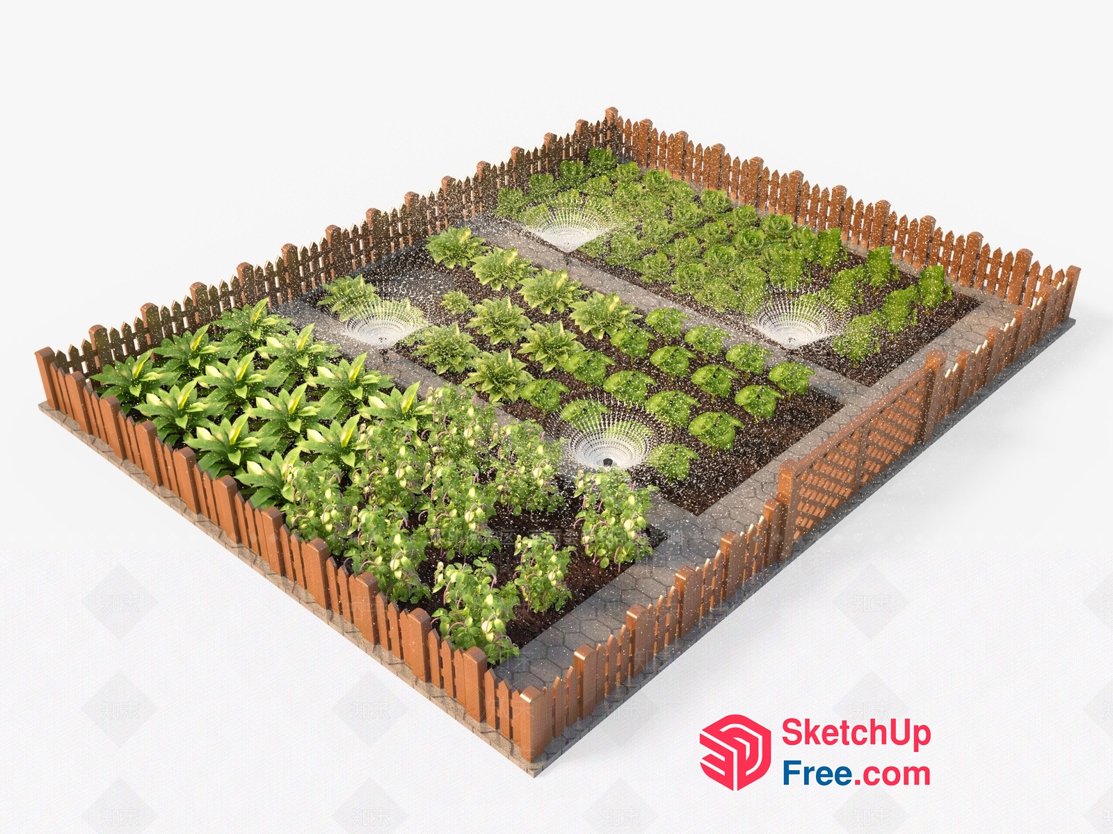 Garden With Potted Plants And Watering System 3D SketchUp File