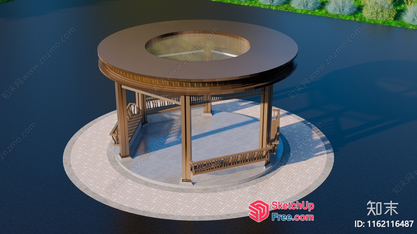 Round Wooden Structure With Circular Roof And Stairs 3D SketchUp File