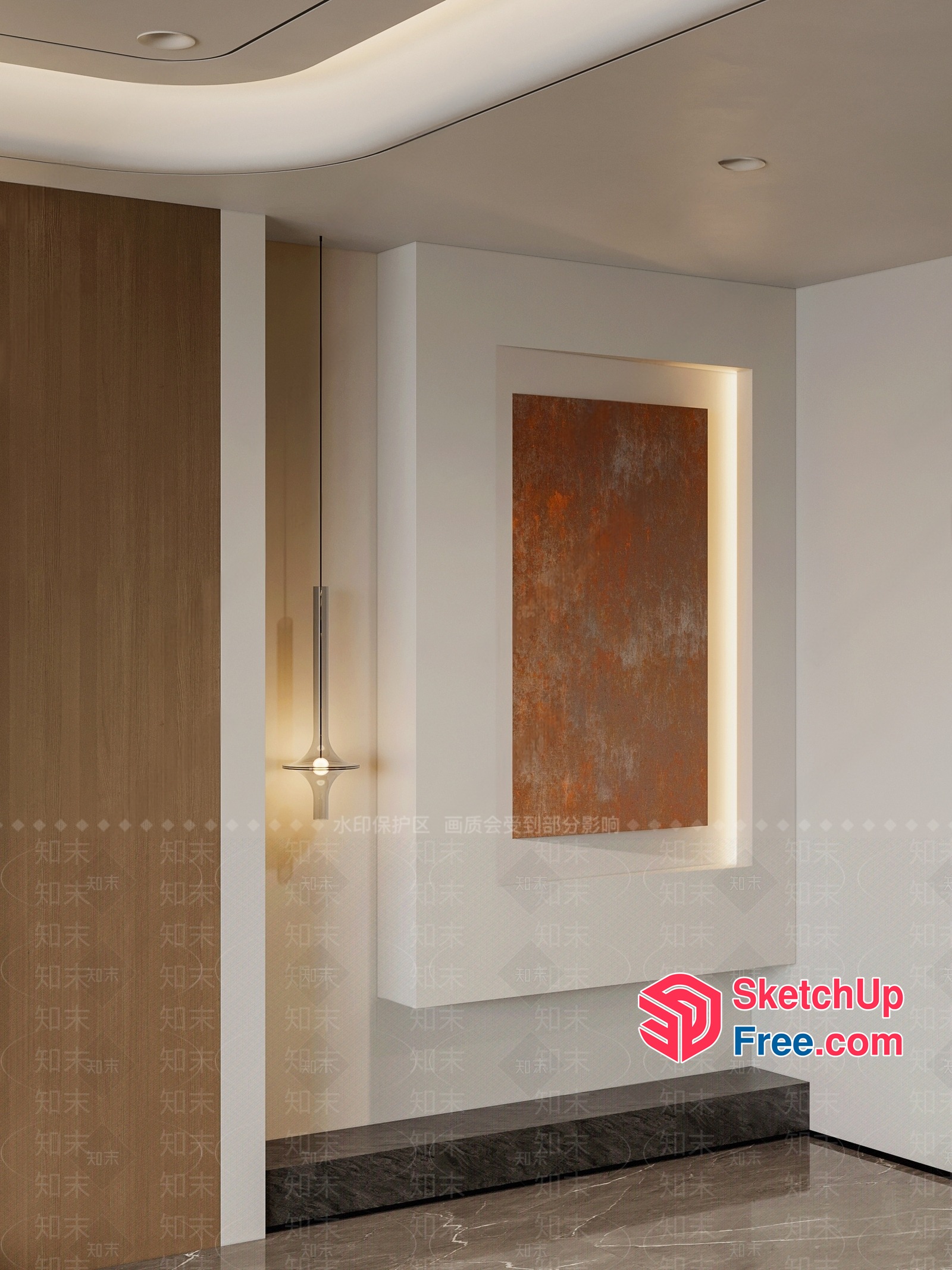 Modern Minimalist Interior With Natural Wood Accents And Rustic Metal Art 3D SketchUp File