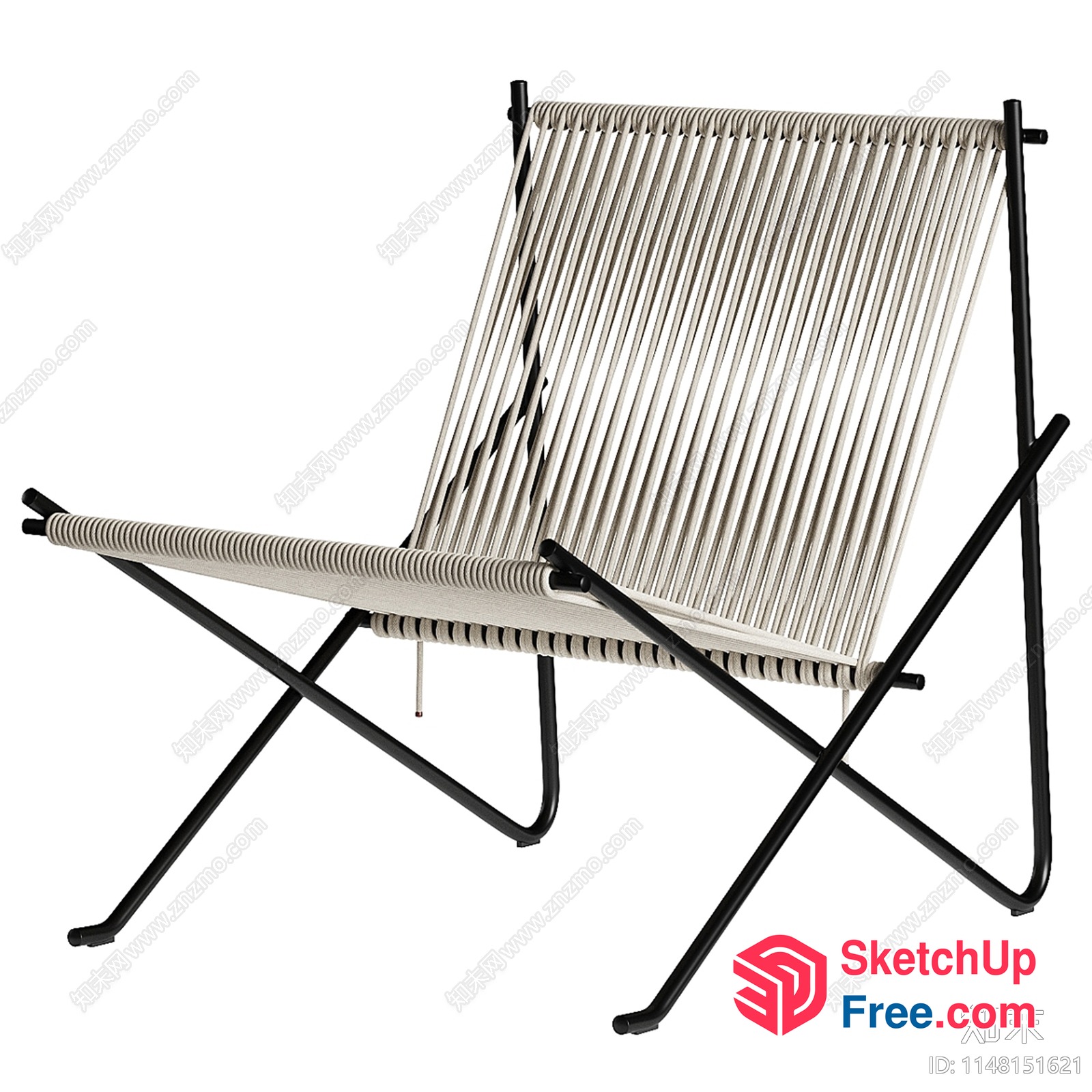 Minimalist-Style Outdoor Chair With Rope Straps 3D SketchUp File