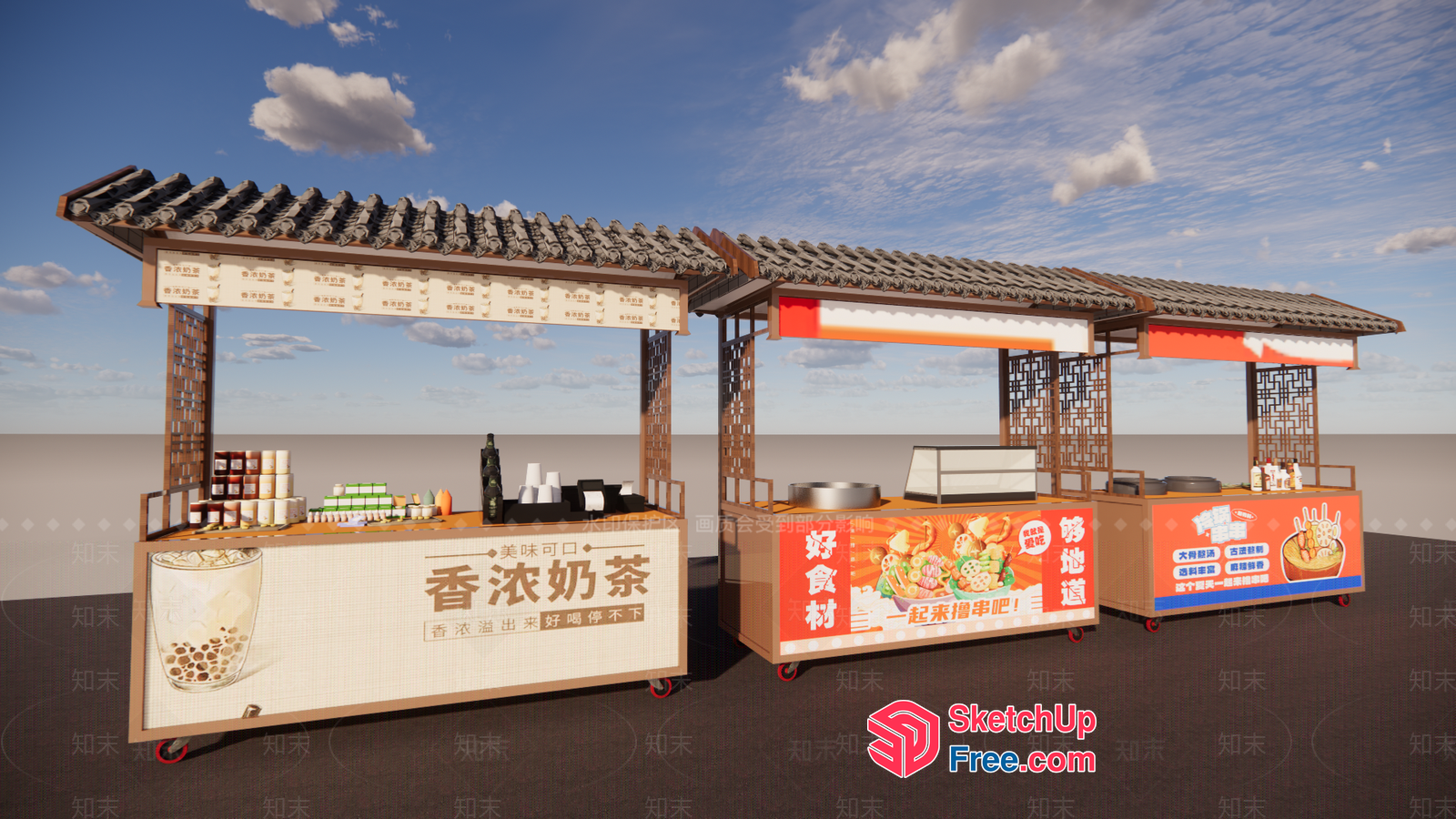 Asian Food Market Stalls 3D SketchUp File