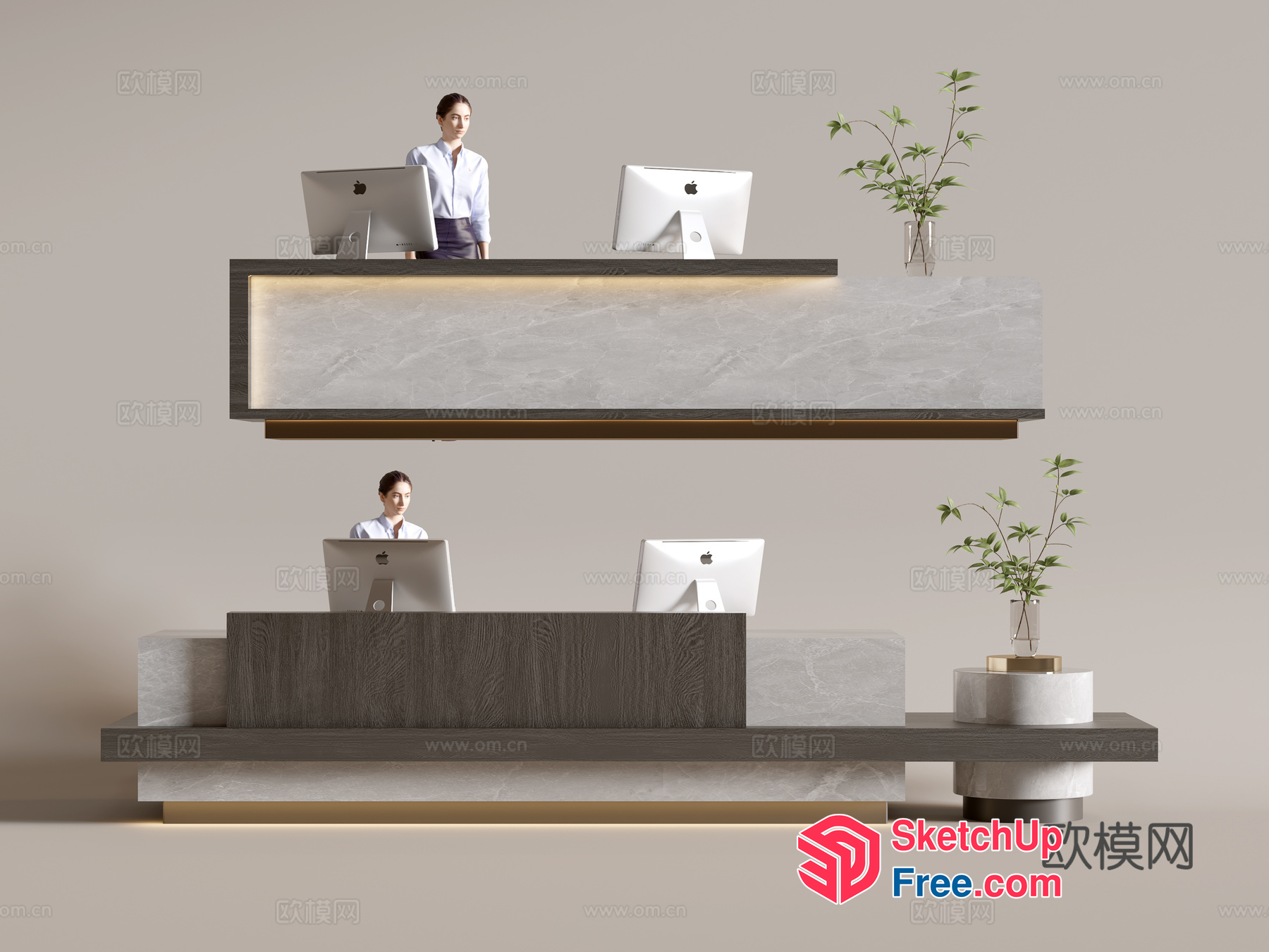 Modern Office Reception Desk With Elegant Lighting 3D SketchUp File