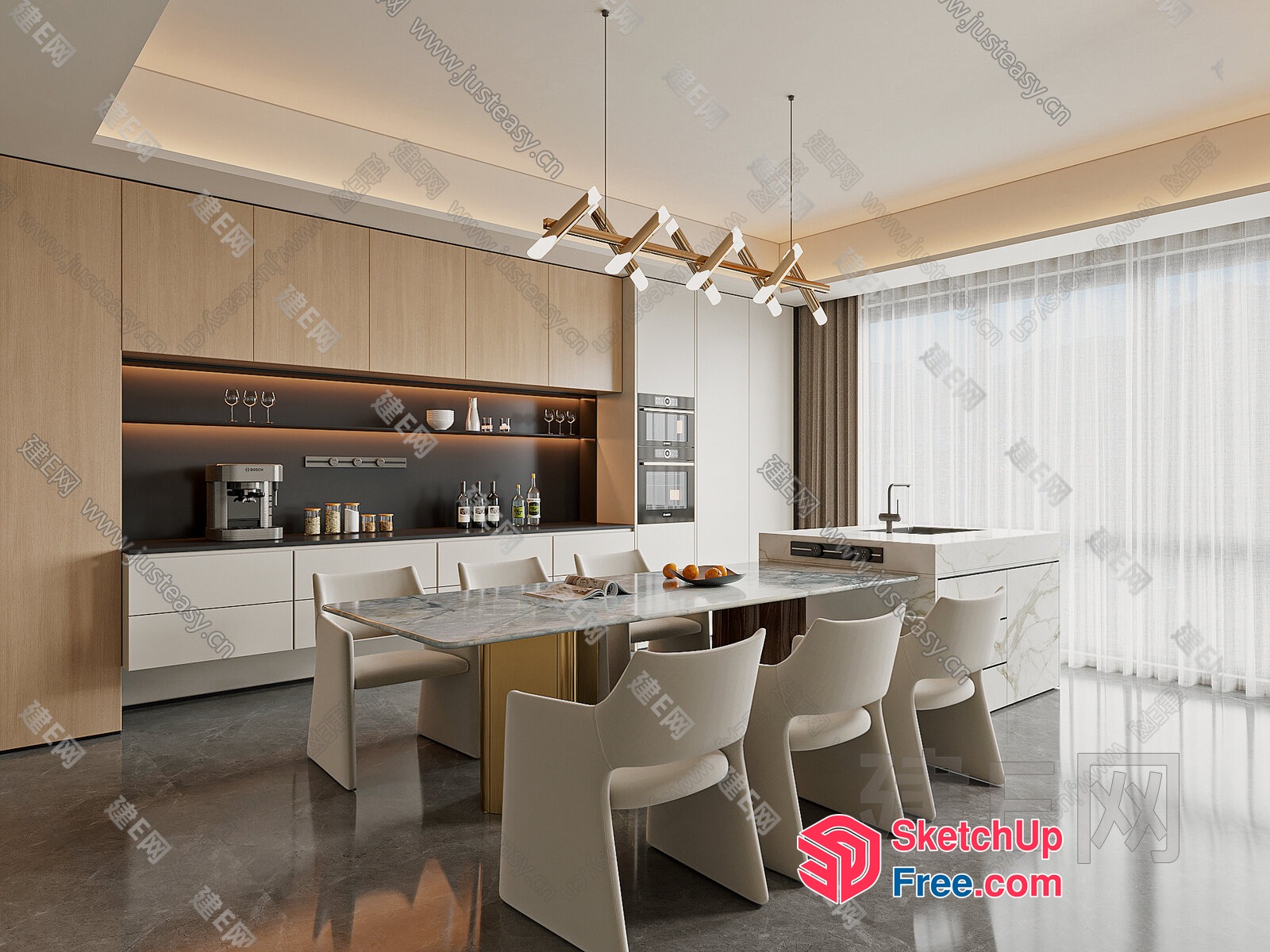 Modern Minimalist Kitchen And Dining Area 3D SketchUp File