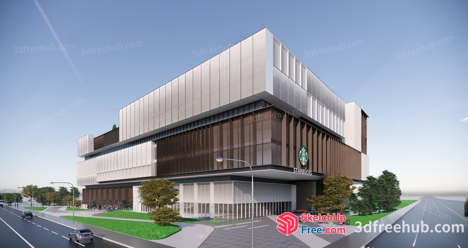 Modern Starbucks Coffee Shop Exterior 3D SketchUp File