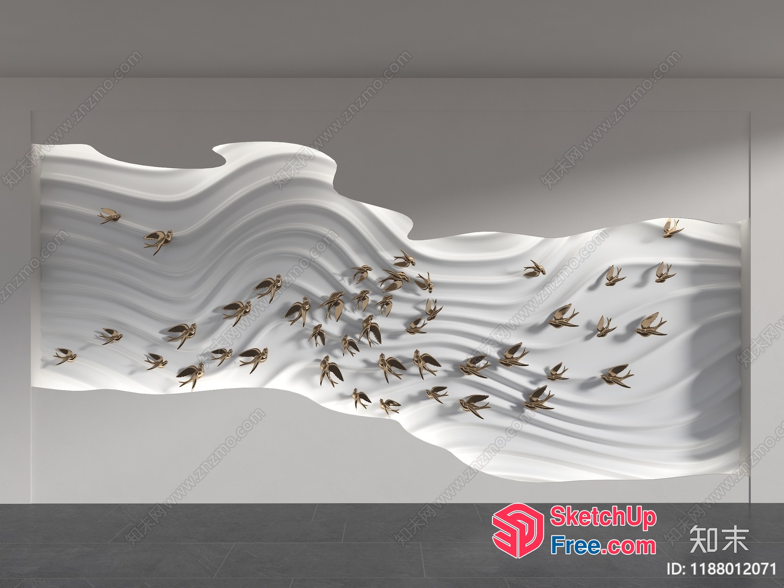 3D Carved Wall With Flying Birds 3D SketchUp File