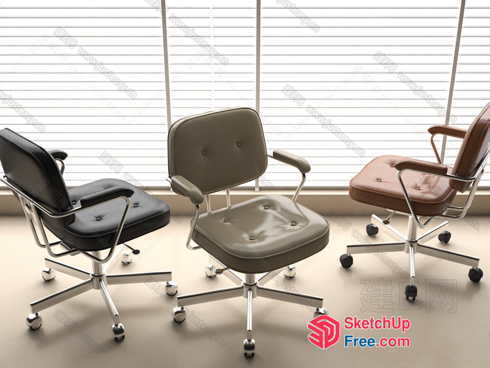 Modern Office Chairs With Wheels And Cushioned Seats 3D SketchUp File