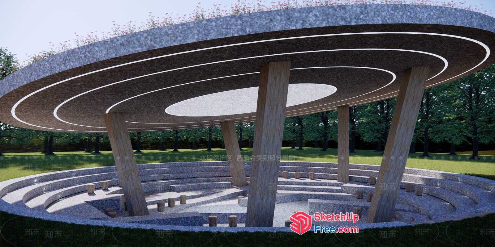 Circular Outdoor Stage With Pillars And Steps 3D SketchUp File