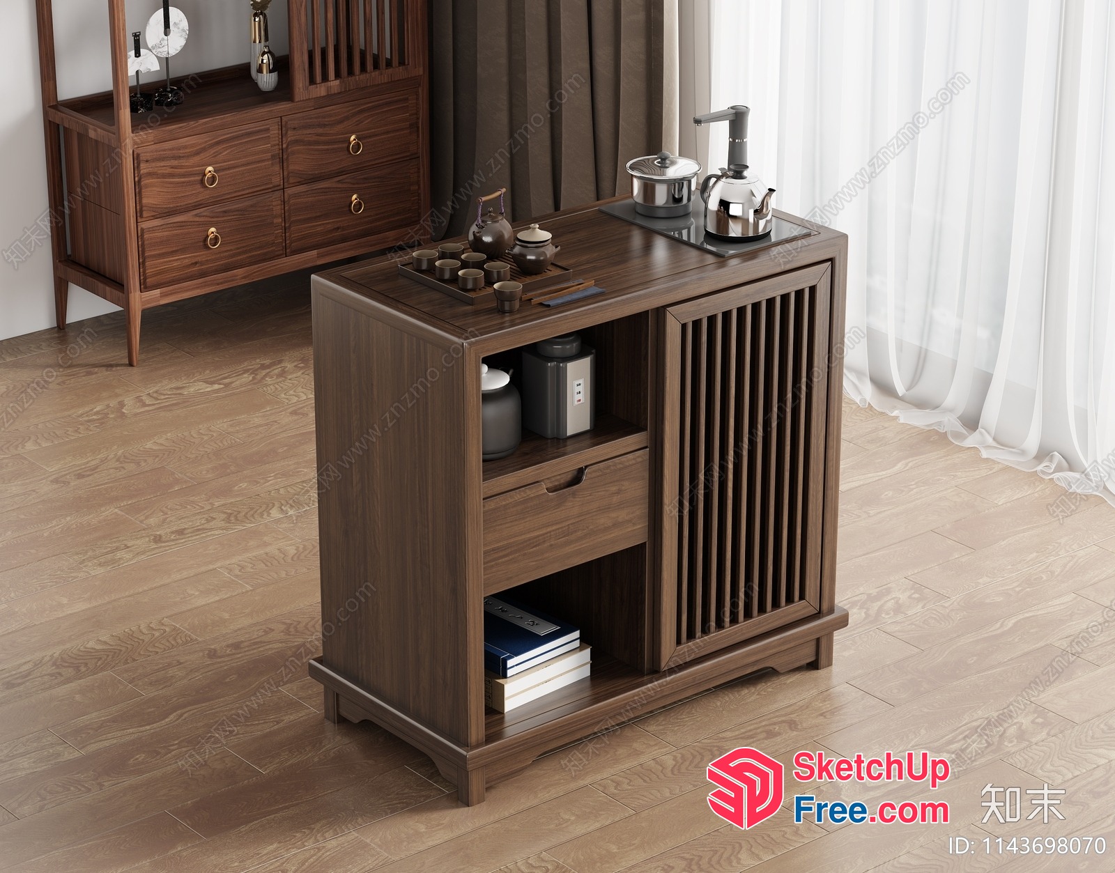 Asian-Style Furniture With Tea Set And Teapot 3D SketchUp File