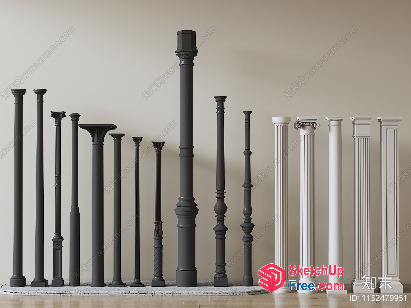 Ornate Pillars In Various Styles 3D SketchUp File